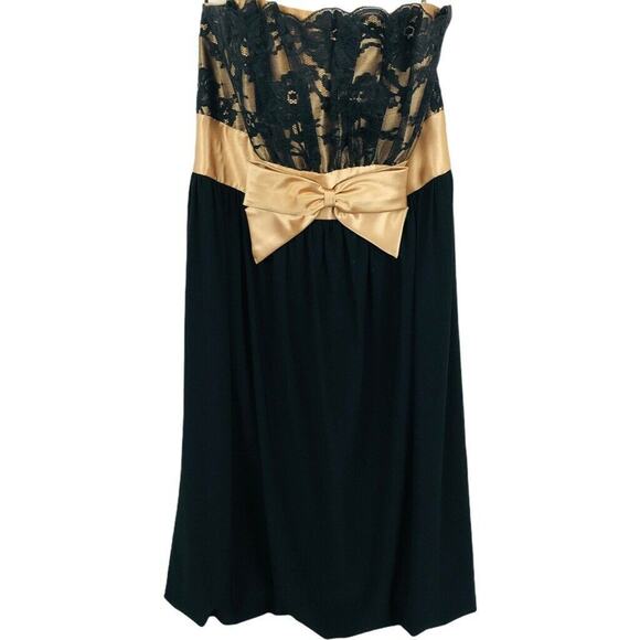Vintage Jessica Mcclintock Gunne Sax Mini Dress 3 Black Floral Strapless Lace - Picture 1 of 11